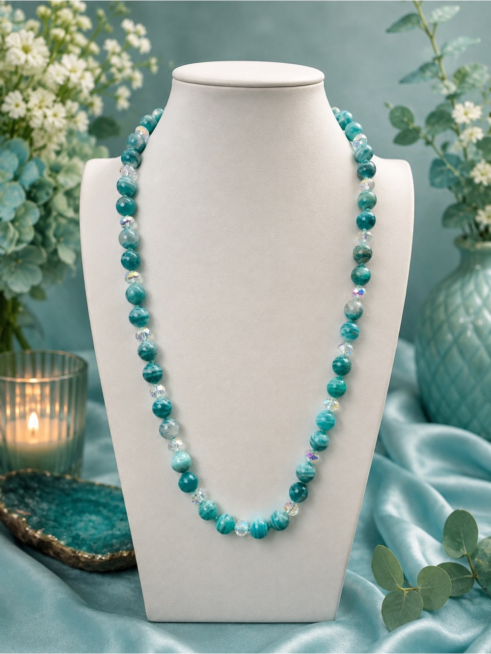 Russian Banded Amazonite crystal handknotted 24 inch Aprilsplace necklace